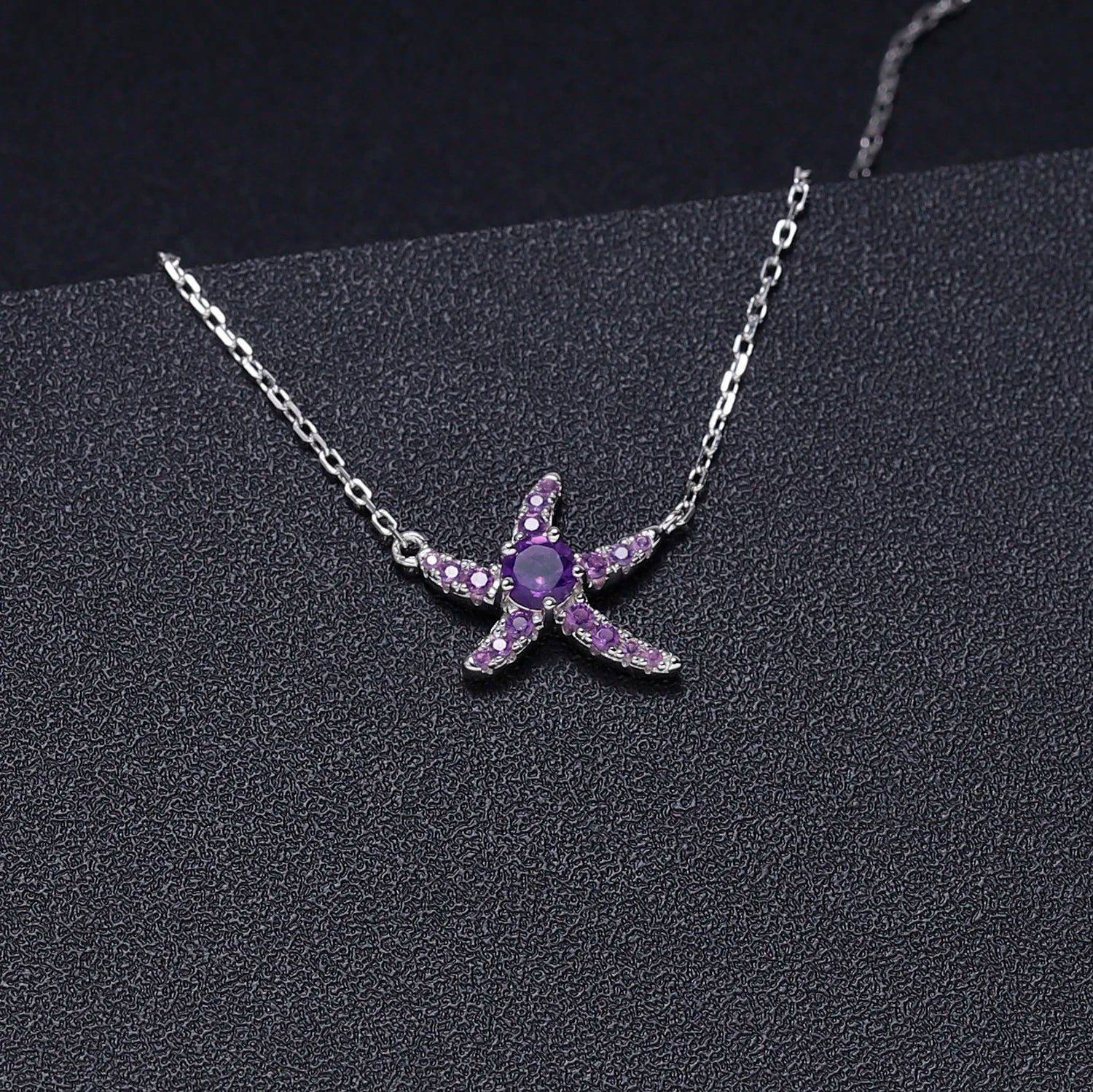 0.28Ct Natural Amethyst Starfish Pendant Necklace Silver