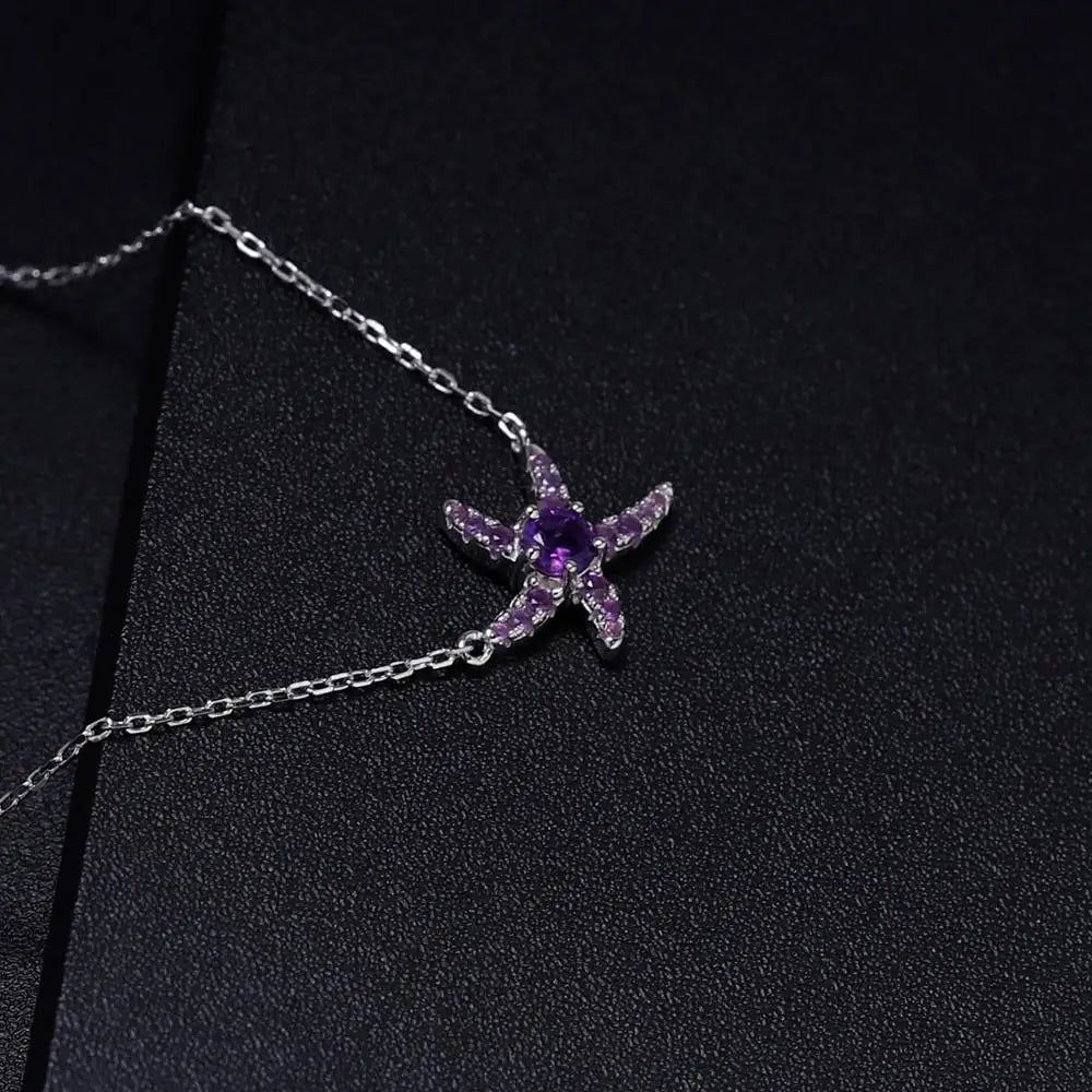 0.28Ct Natural Amethyst Starfish Pendant Necklace Silver