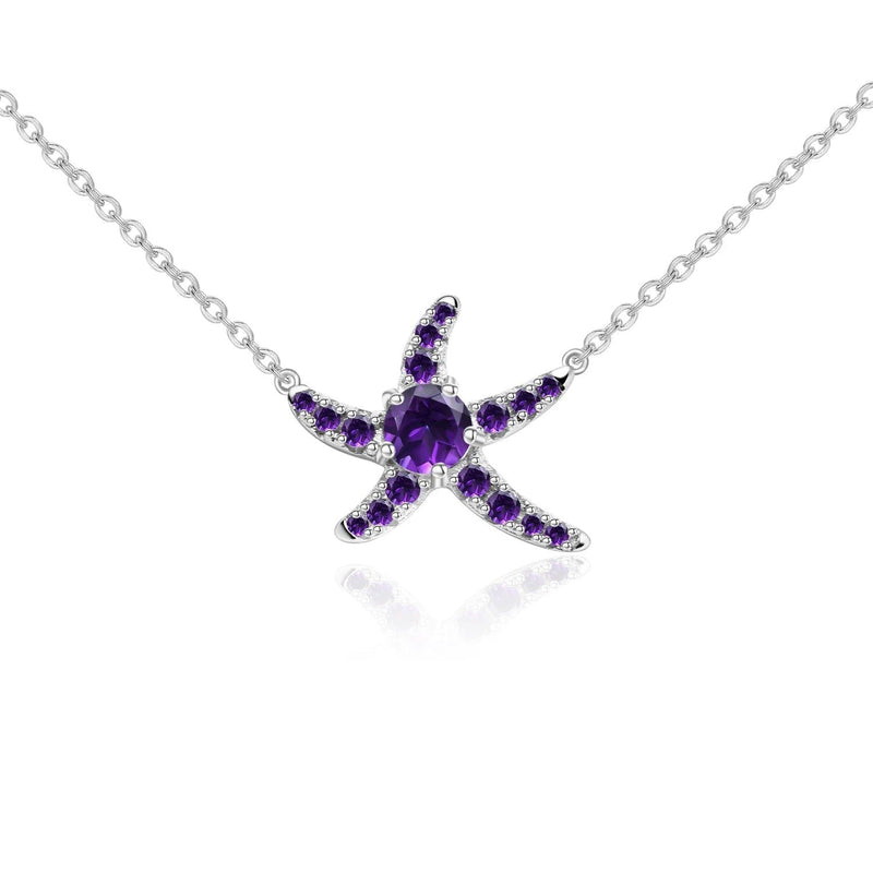 0.28Ct Natural Amethyst Starfish Pendant Necklace Silver