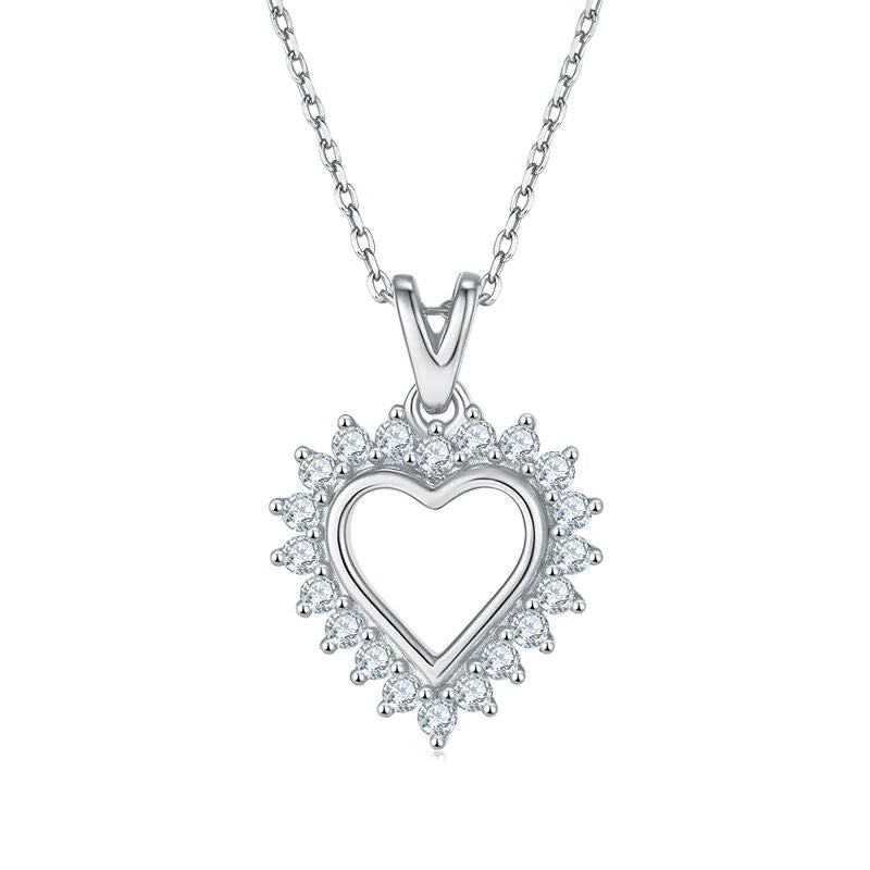 0.54Ct Round Moissanite Ladies Halo Heart Pendant Necklace