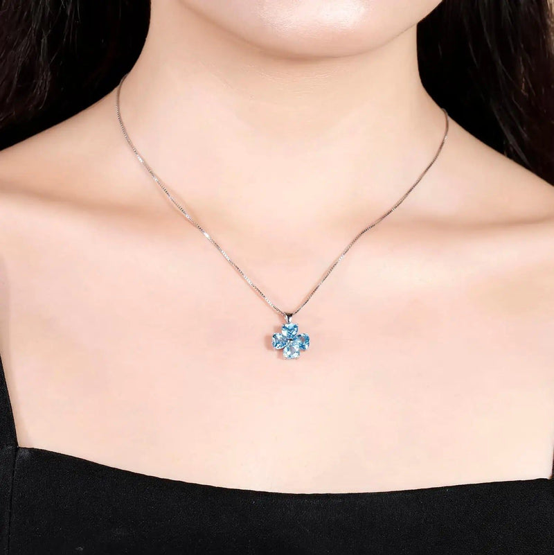 0.95ct Natural Swiss Blue Topaz Clover Design Pendant Necklace