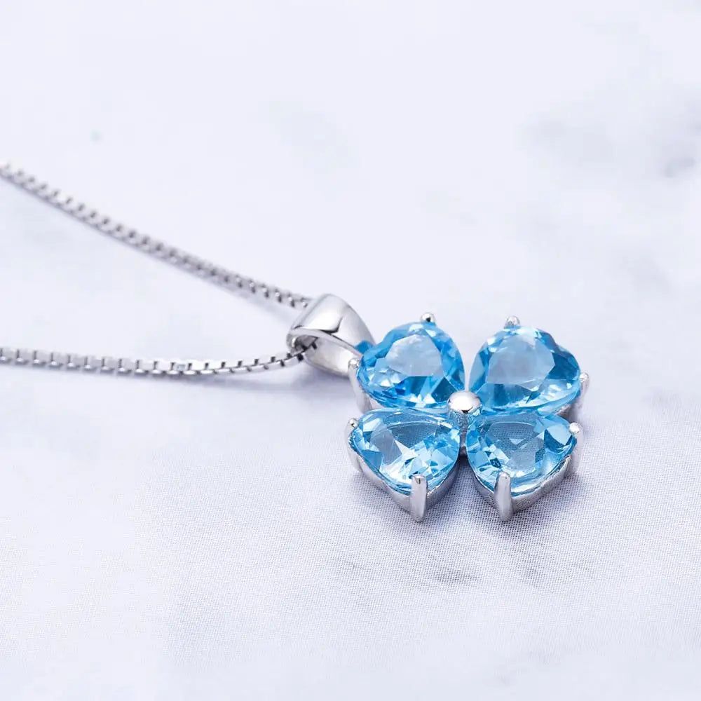 0.95ct Natural Swiss Blue Topaz Clover Design Pendant Necklace