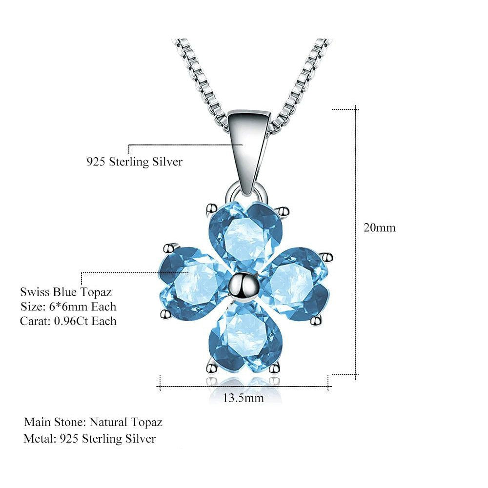 0.95ct Natural Swiss Blue Topaz Clover Design Pendant Necklace