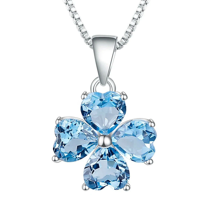 0.95ct Natural Swiss Blue Topaz Clover Design Pendant Necklace