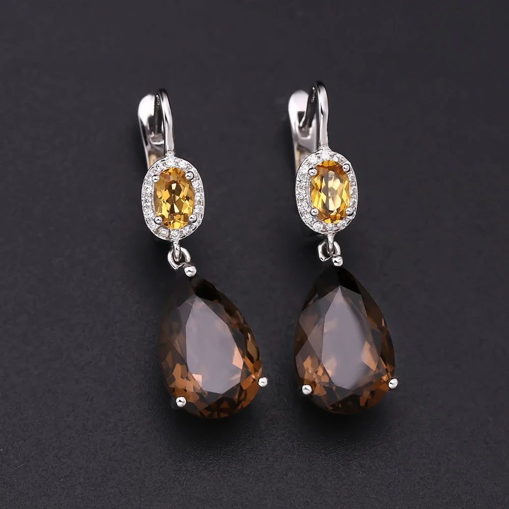 10.44Ct Smoky Quartz Citrine Drop Earrings