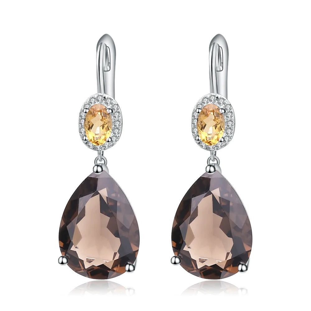 10.44Ct Smoky Quartz Citrine Drop Earrings