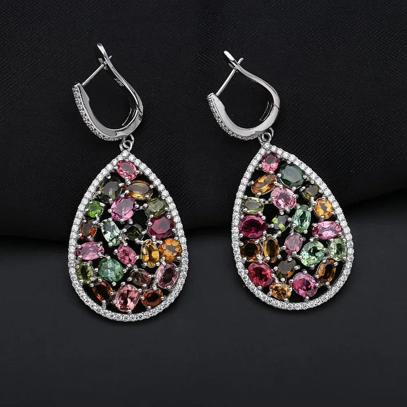 10.95Ct Colorful Natural Tourmaline Drop Earrings 925 Silver