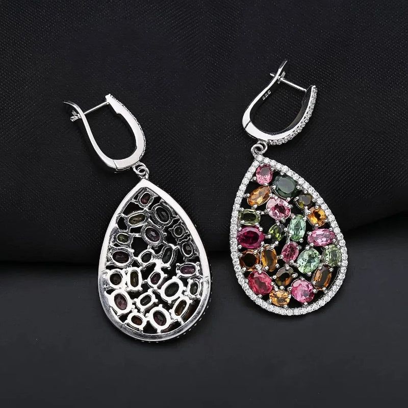 10.95Ct Colorful Natural Tourmaline Drop Earrings 925 Silver