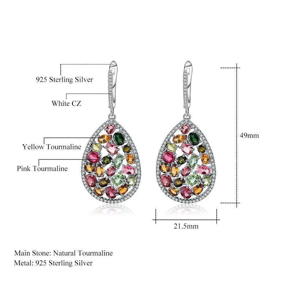 10.95Ct Colorful Natural Tourmaline Drop Earrings 925 Silver