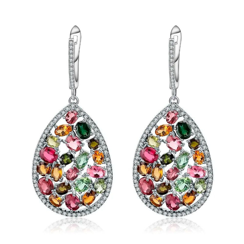 10.95Ct Colorful Natural Tourmaline Drop Earrings 925 Silver