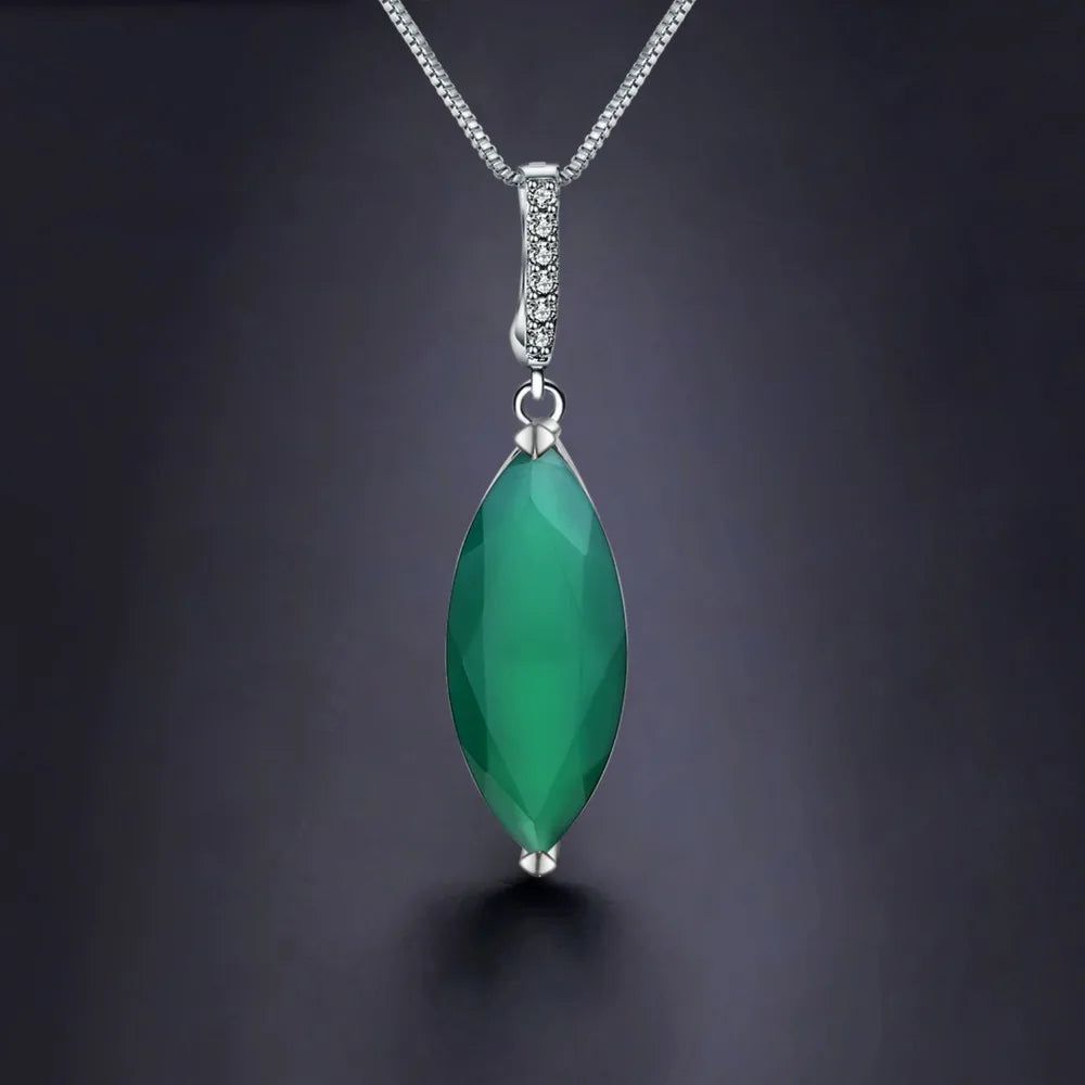 11.45Ct Marquise Natural Green Agate 925 Sterling Silver Necklace