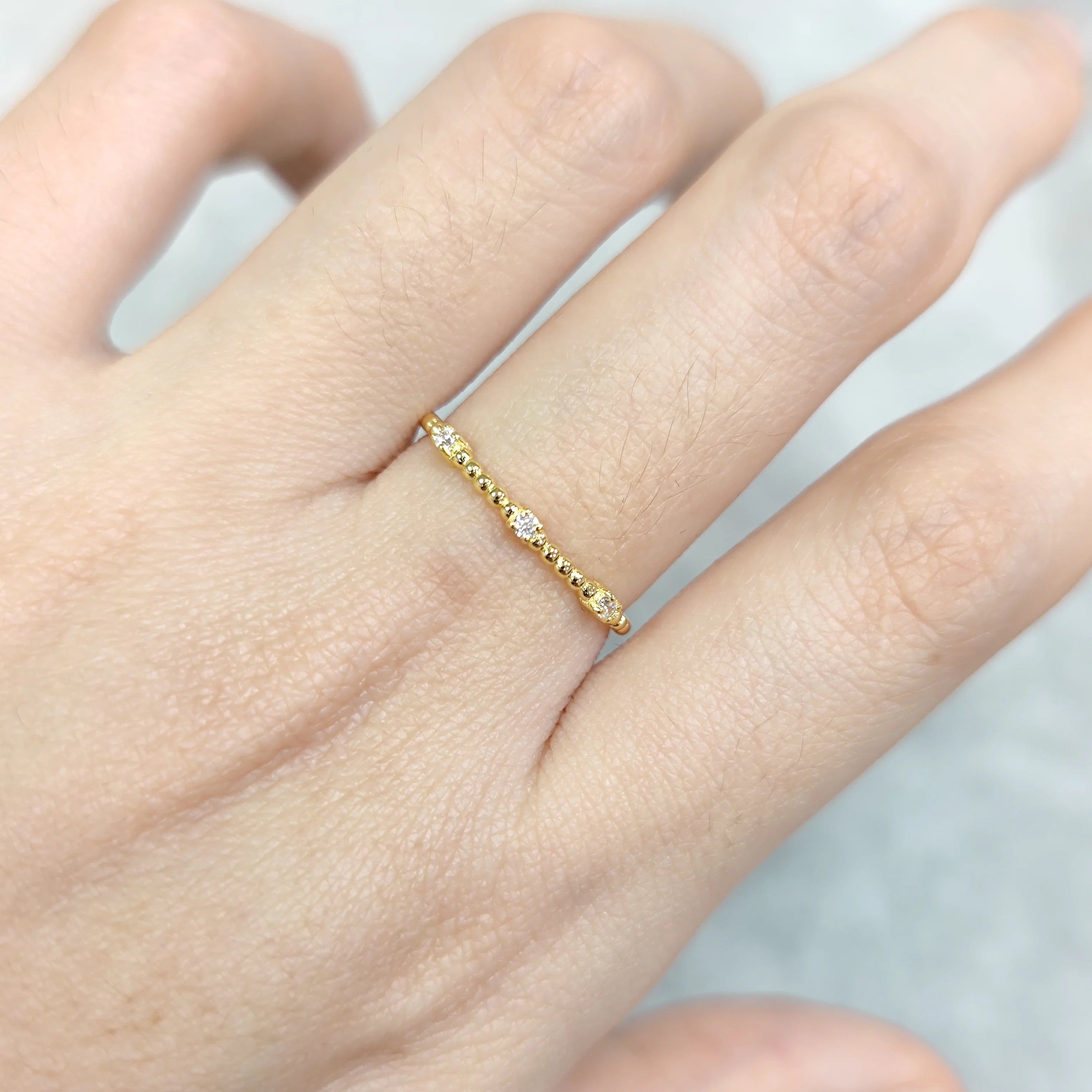 14K Gold Ball Beaded Moissanite Band Minimalist Tiny Ring