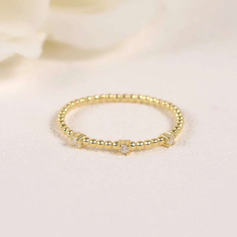 14K Gold Ball Beaded Moissanite Band Minimalist Tiny Ring