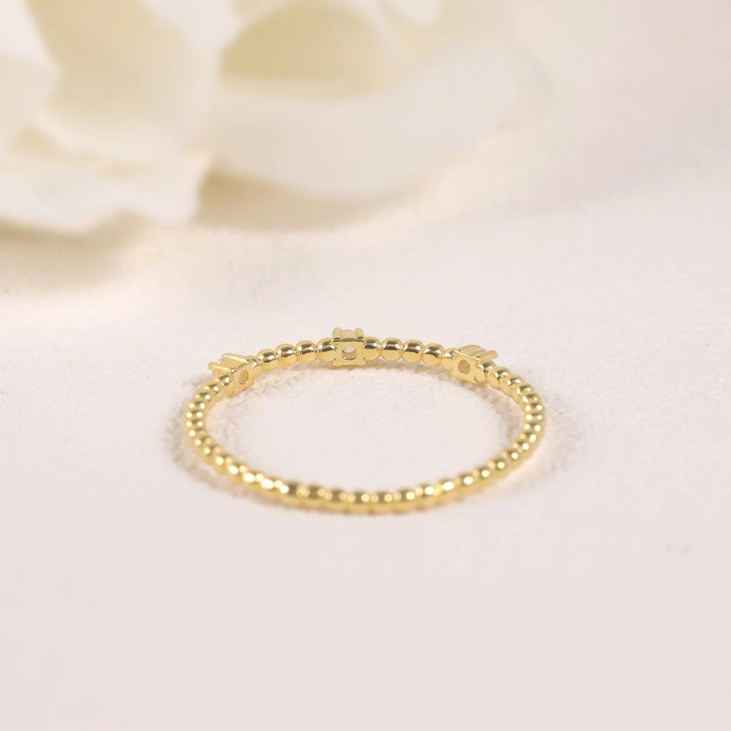 14K Gold Ball Beaded Moissanite Band Minimalist Tiny Ring