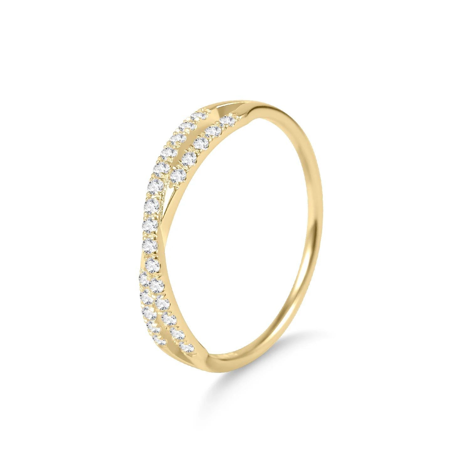 14K Gold Criss-Cross Moissanite Ring Minimalistic Double Band