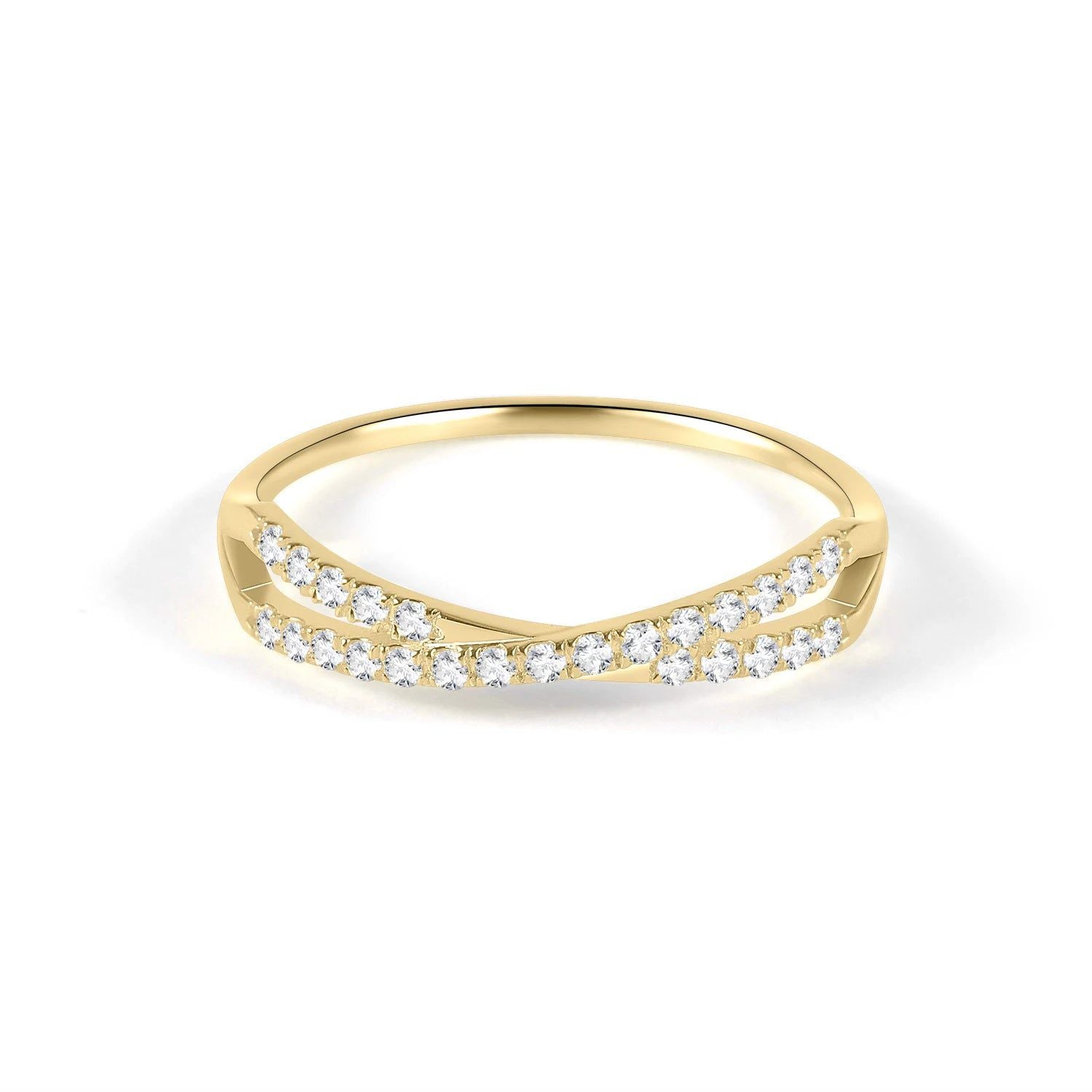 14K Gold Criss-Cross Moissanite Ring Minimalistic Double Band