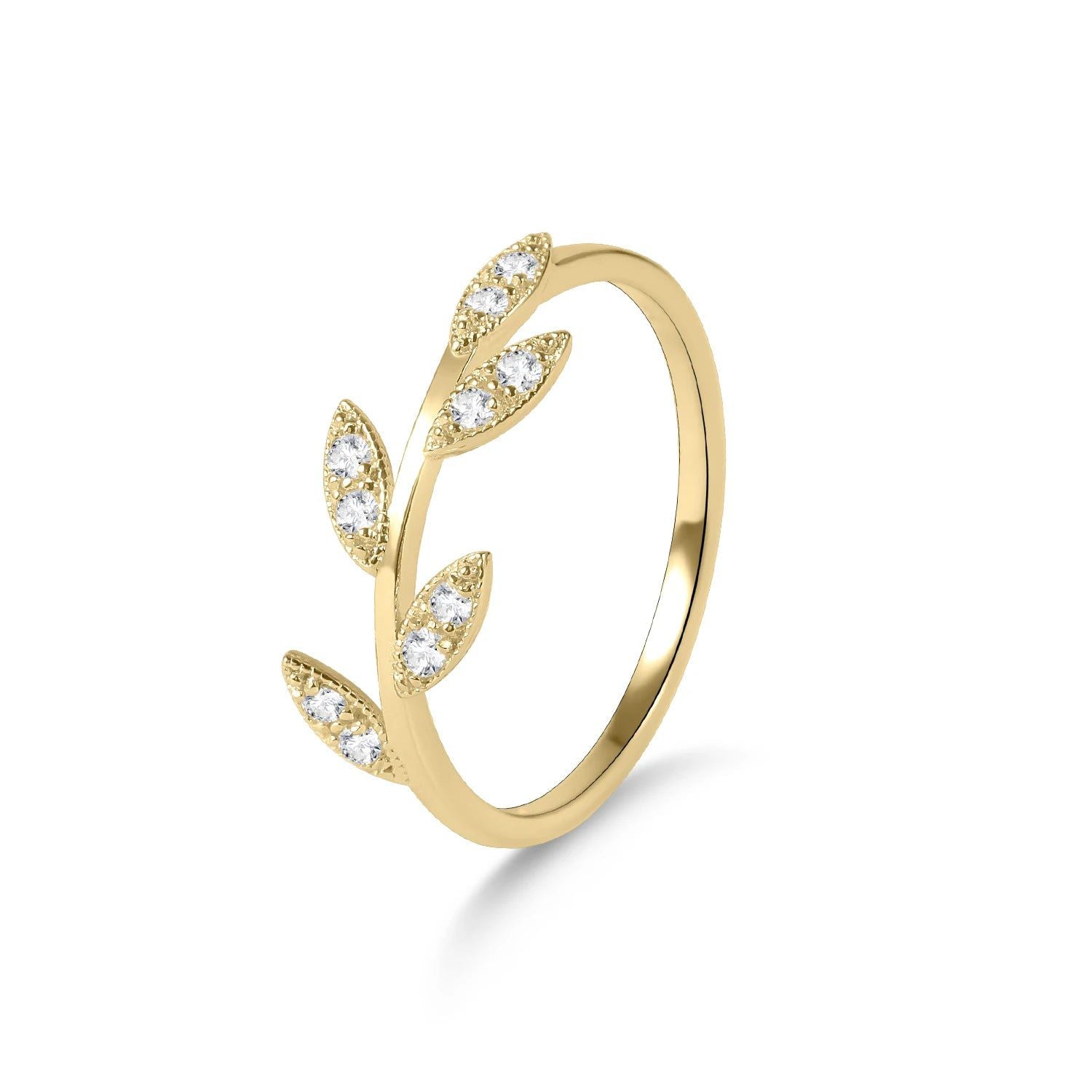 14K Gold Leaves Branch Band Art Nouveau Moissanite Ring