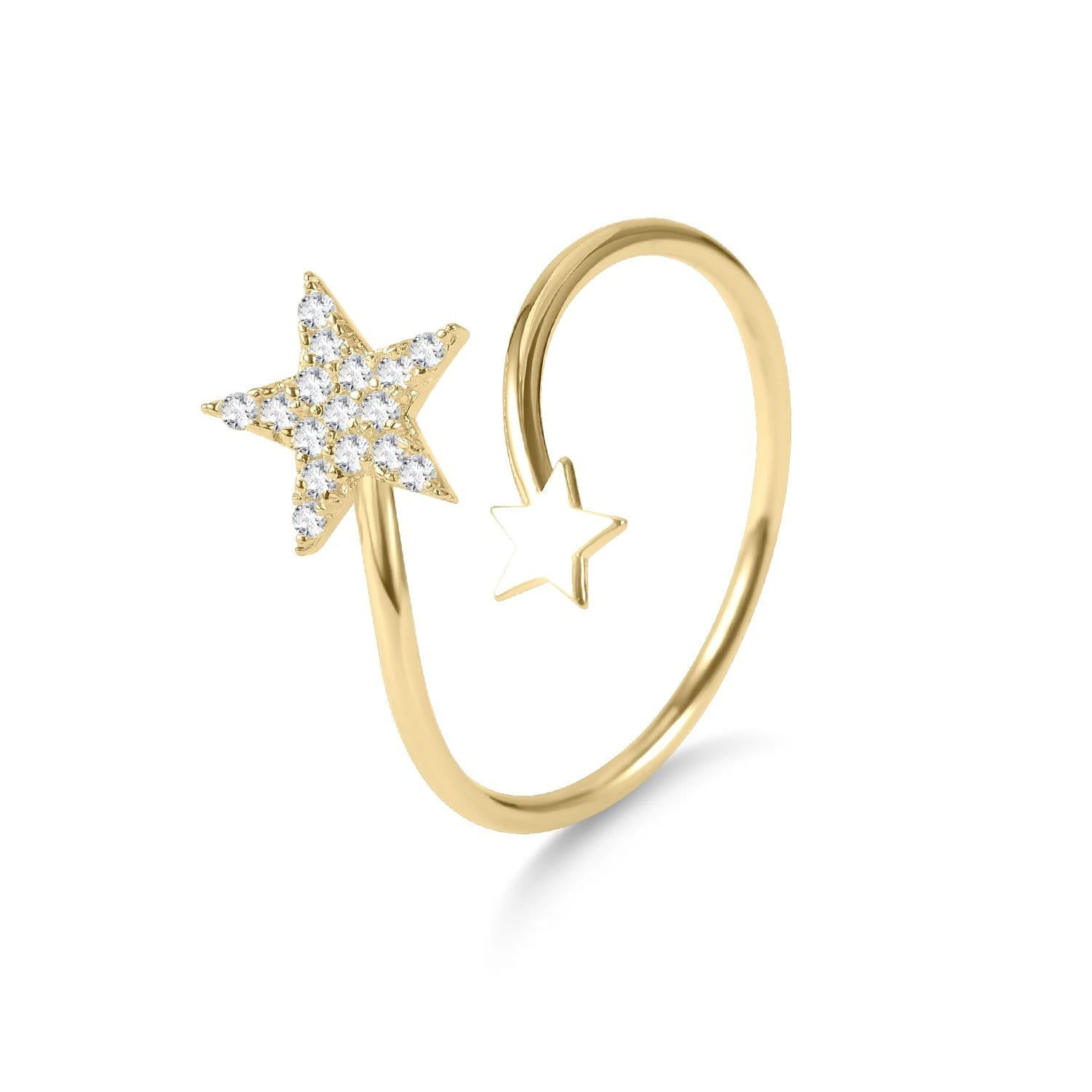 14K Gold Moissanite Star Ring Open Dual Star Ring for Her