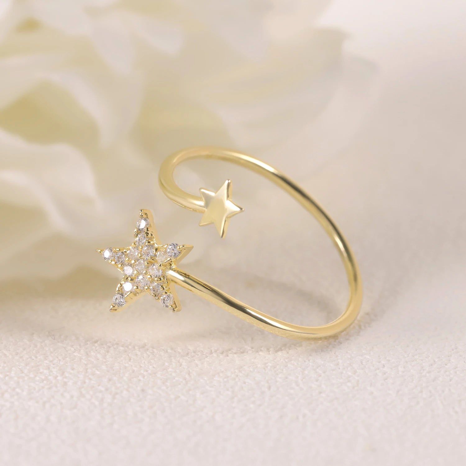 14K Gold Moissanite Star Ring Open Dual Star Ring for Her