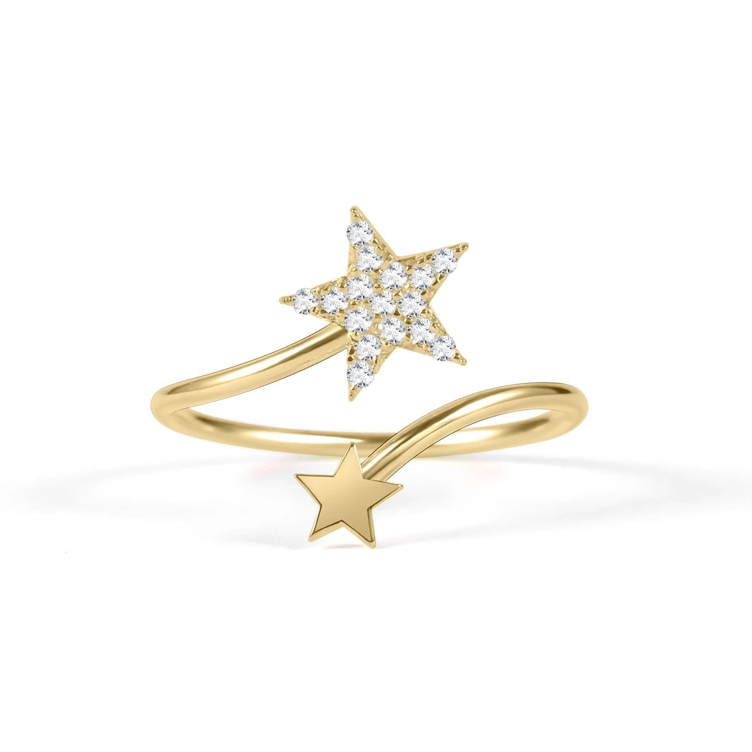 14K Gold Moissanite Star Ring Open Dual Star Ring for Her