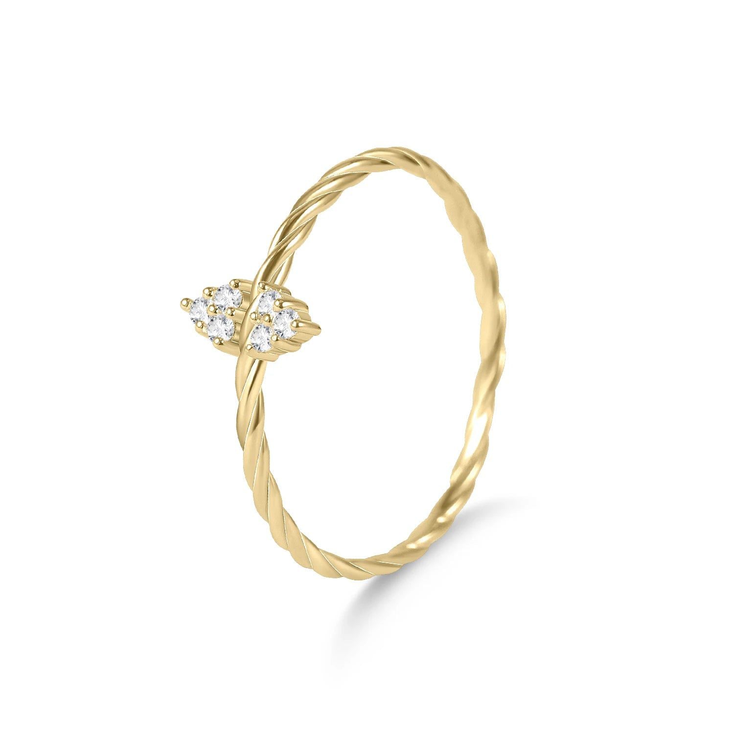 14K Gold Thin Twisted Moissanite Ring in 925 Silver for Her