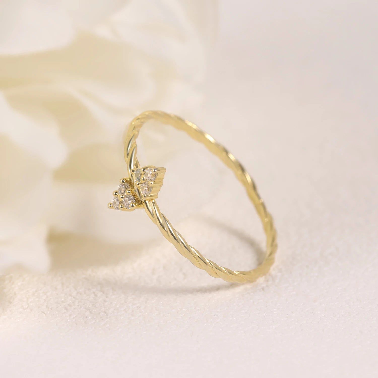 14K Gold Thin Twisted Moissanite Ring in 925 Silver for Her