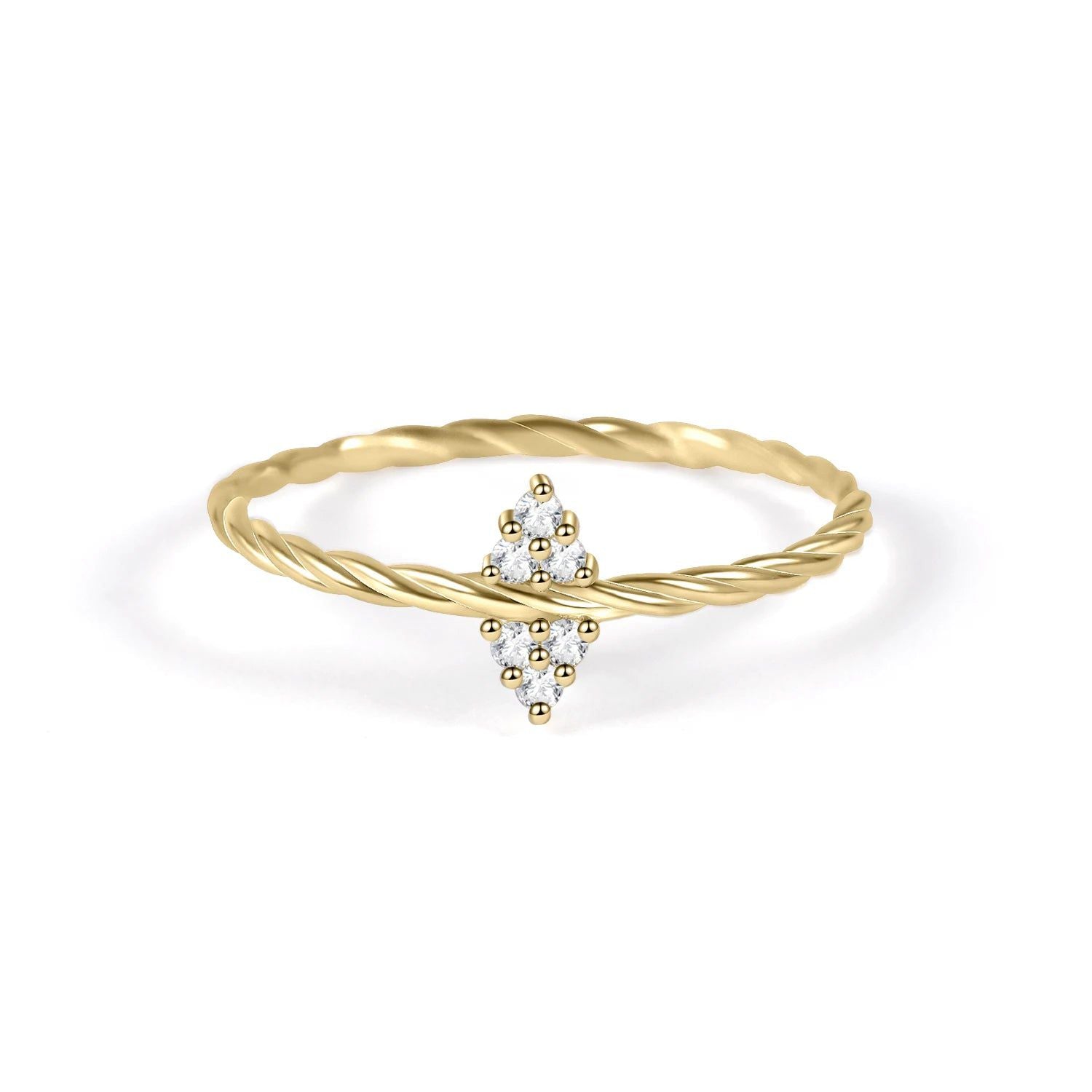 14K Gold Thin Twisted Moissanite Ring in 925 Silver for Her