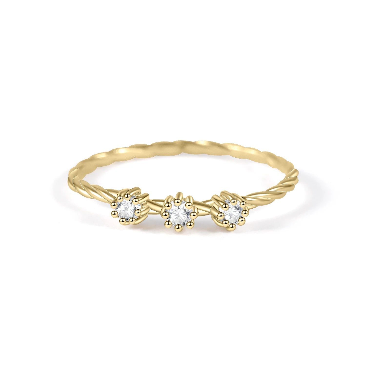 14K Gold Trinity Brilliance Moissanite Stackable Band Ring