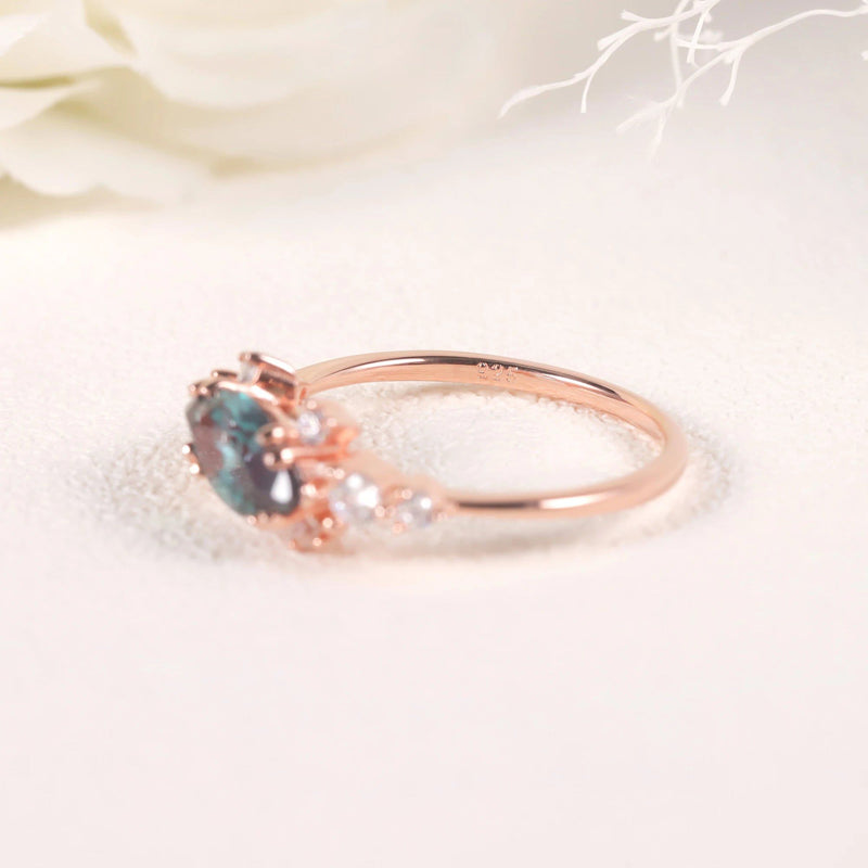 14K Rose Gold 925 Sterling Silver Alexandrite Ring June Birthstone