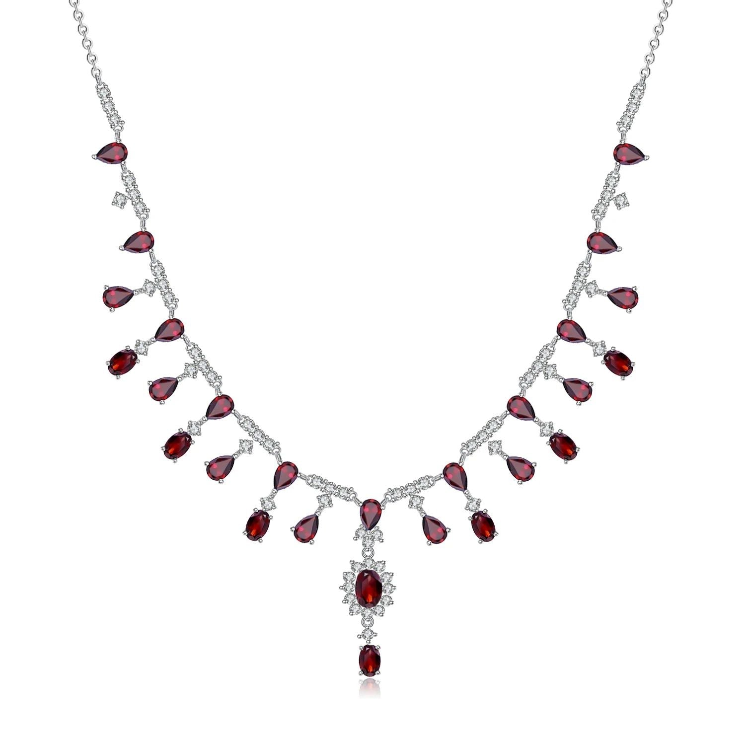 15.2Ct Natural Red Garnet Necklace 925 Silver Fine Jewelry