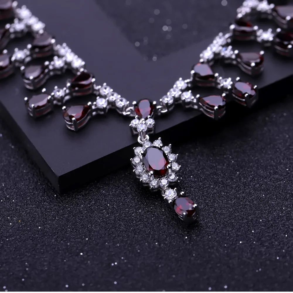 15.2Ct Natural Red Garnet Necklace 925 Silver Fine Jewelry