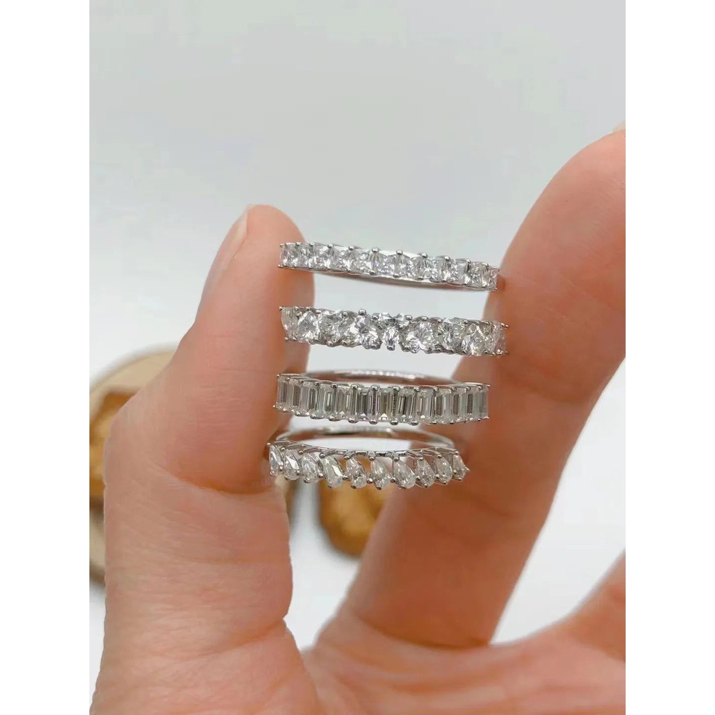 18K White Gold Plated Moissanite Diamond Band Ring