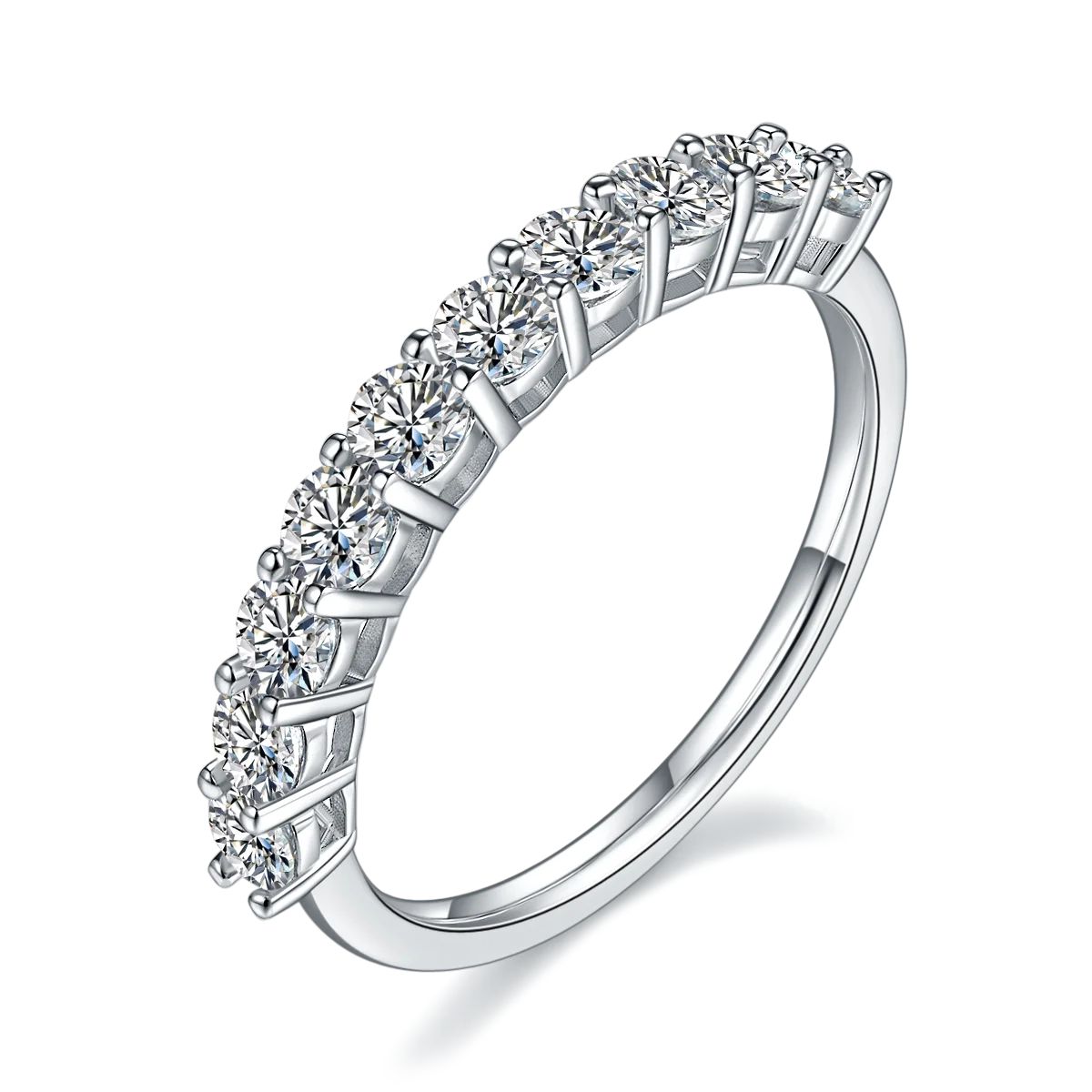 18K White Gold Plated Moissanite Diamond Band Ring