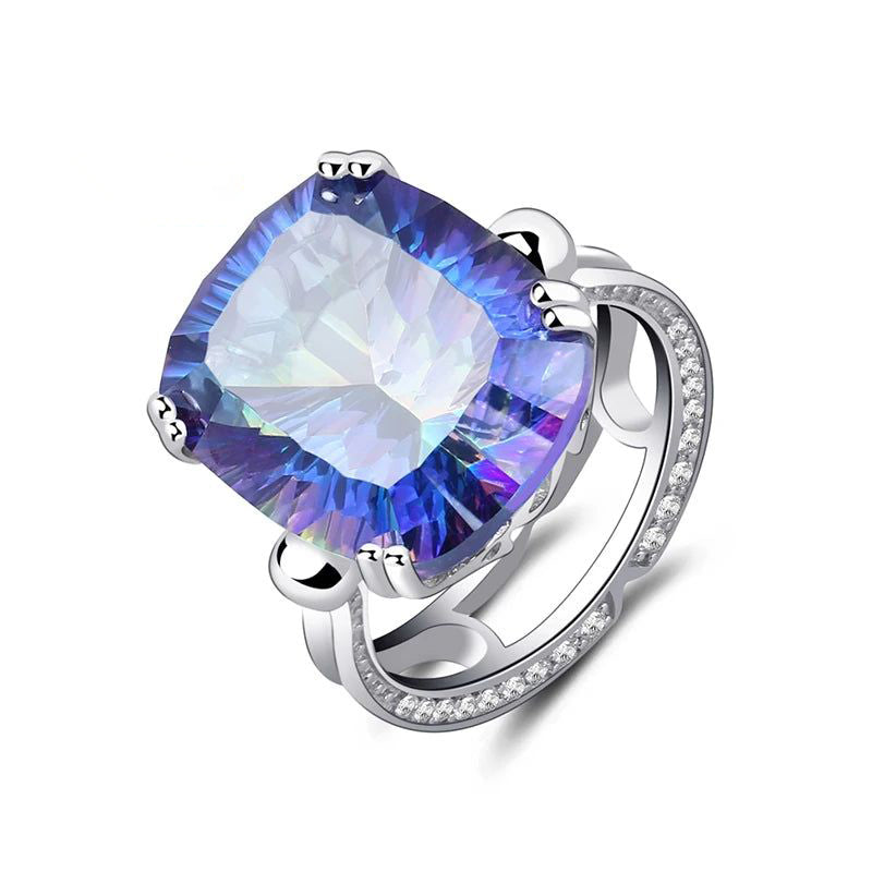 18.42Ct Natural Rainbow Fire Mystic Quartz Ring For Women