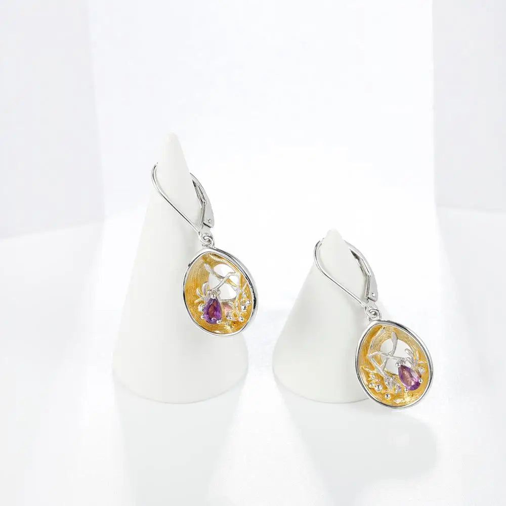 18k Gold Over 925 Silver Two Tone Handmade Earrings