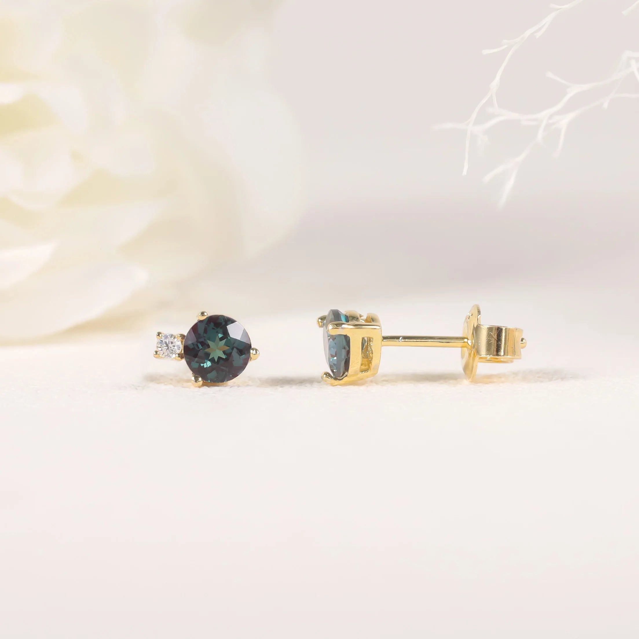 18k Gold Plated 925 Sterling Silver Alexandrite Stud Earrings