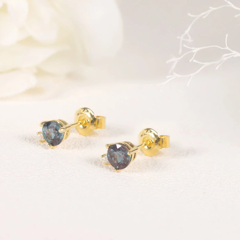 18k Gold Plated 925 Sterling Silver Alexandrite Stud Earrings