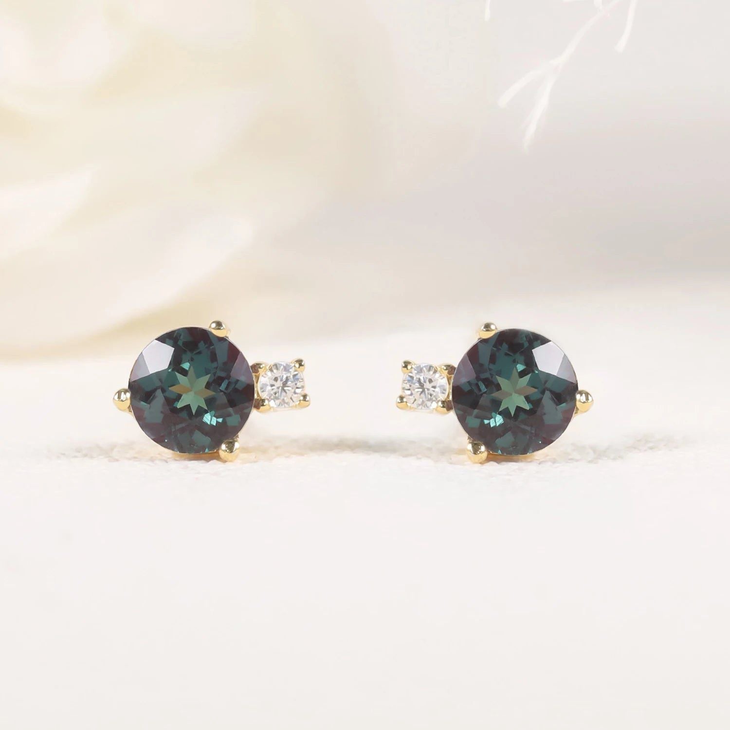 18k Gold Plated 925 Sterling Silver Alexandrite Stud Earrings