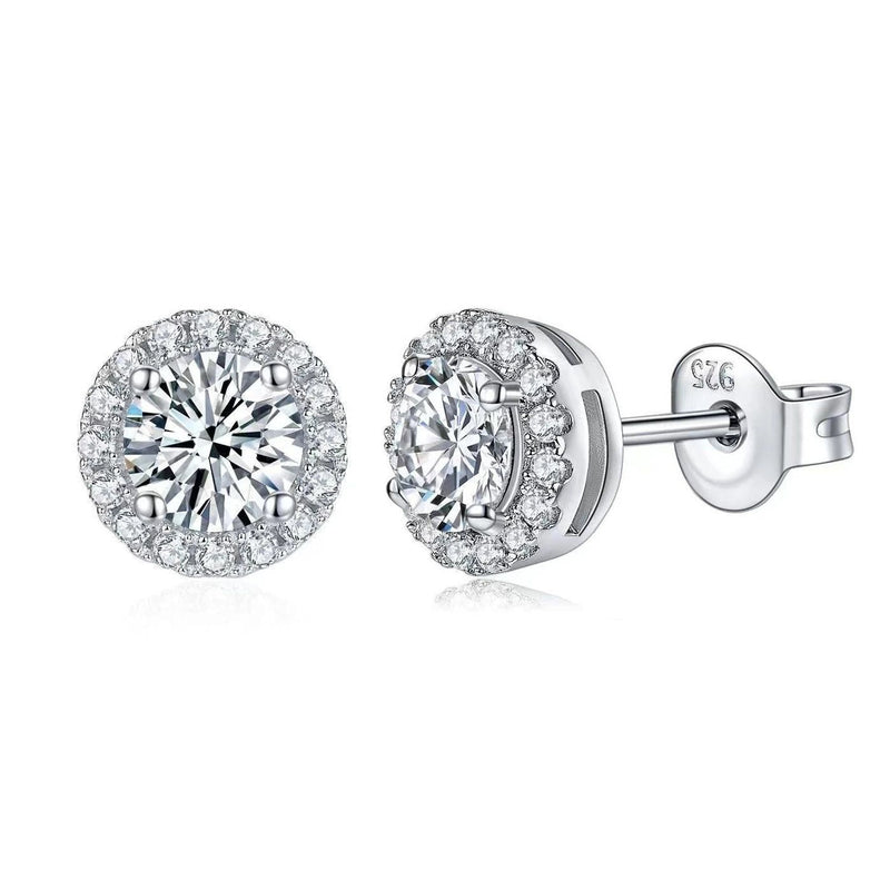 1.0CT Brilliant Round Classic Halo Moissanite Earring Studs