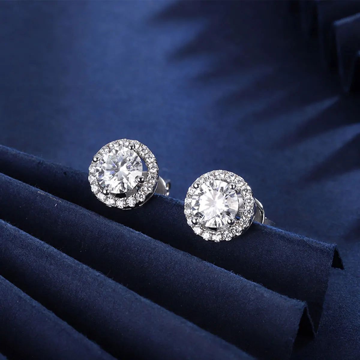 1.0CT Brilliant Round Classic Halo Moissanite Earring Studs