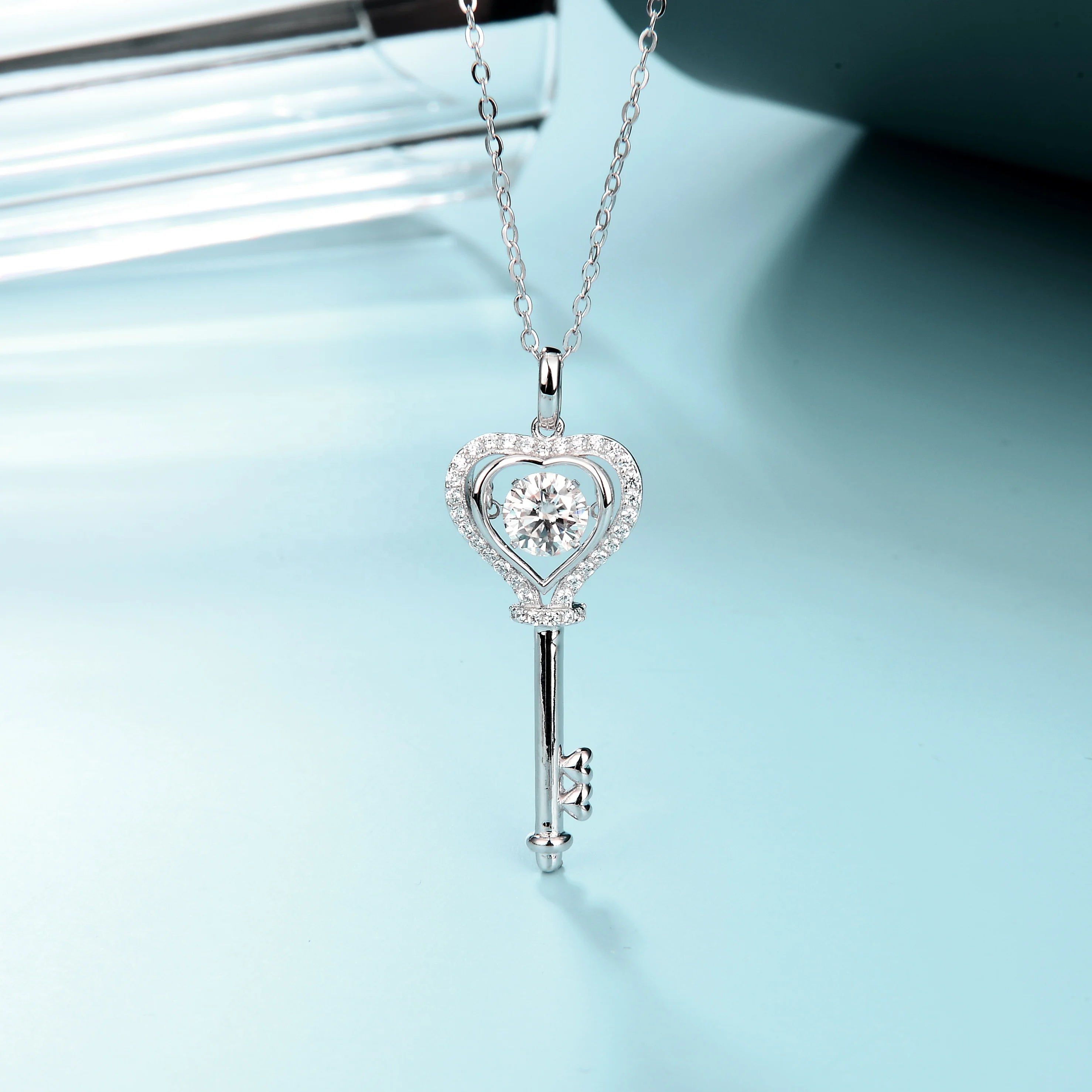 1.0Ct D Color Moissanite Diamond Key Pendant Necklace