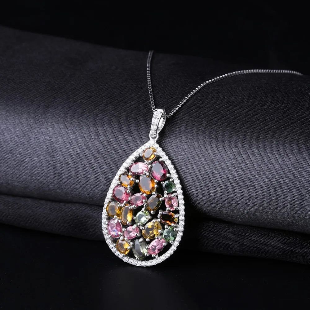 1.16Ct Colorful Natural Tourmaline Pendant Necklace 925 Silver