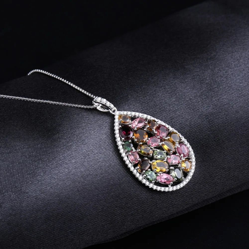 1.16Ct Colorful Natural Tourmaline Pendant Necklace 925 Silver