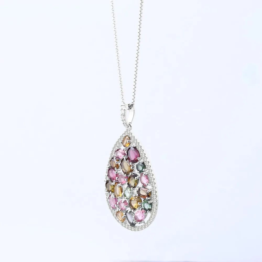 1.16Ct Colorful Natural Tourmaline Pendant Necklace 925 Silver