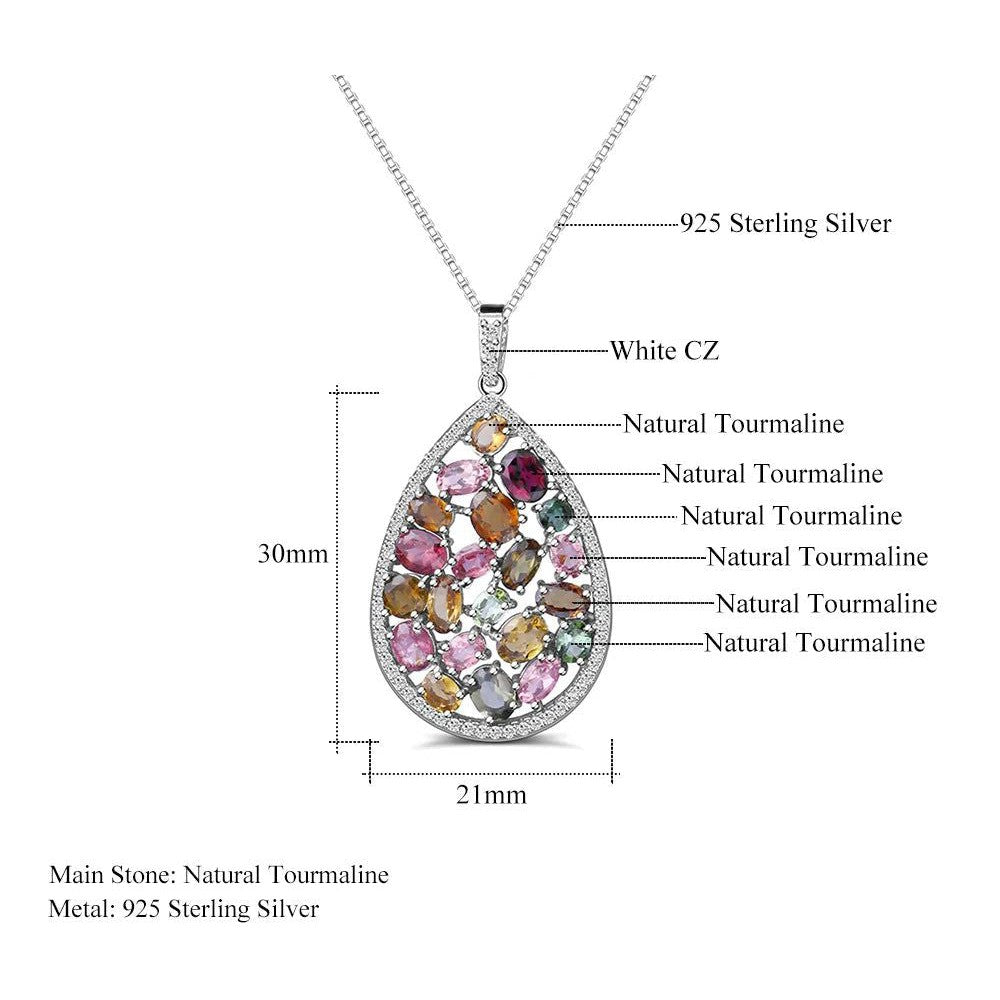 1.16Ct Colorful Natural Tourmaline Pendant Necklace 925 Silver