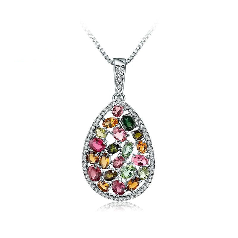 1.16Ct Colorful Natural Tourmaline Pendant Necklace 925 Silver