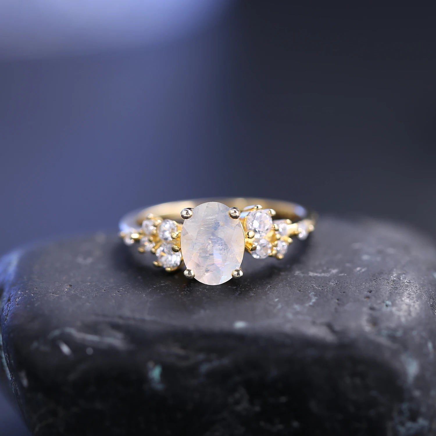 1.29CTW Oval Cut Milky Blue Moonstone Antique Rings