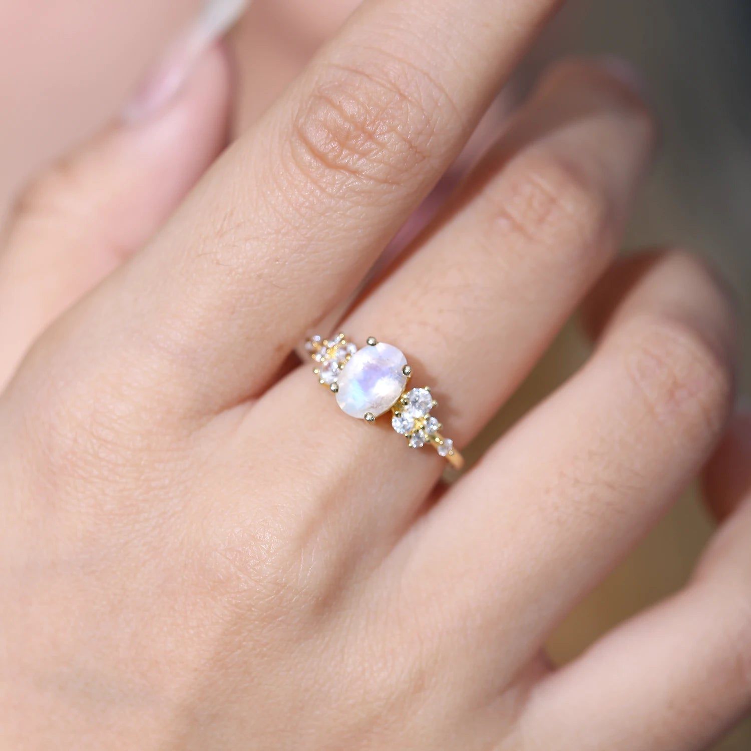 1.29CTW Oval Cut Milky Blue Moonstone Antique Rings