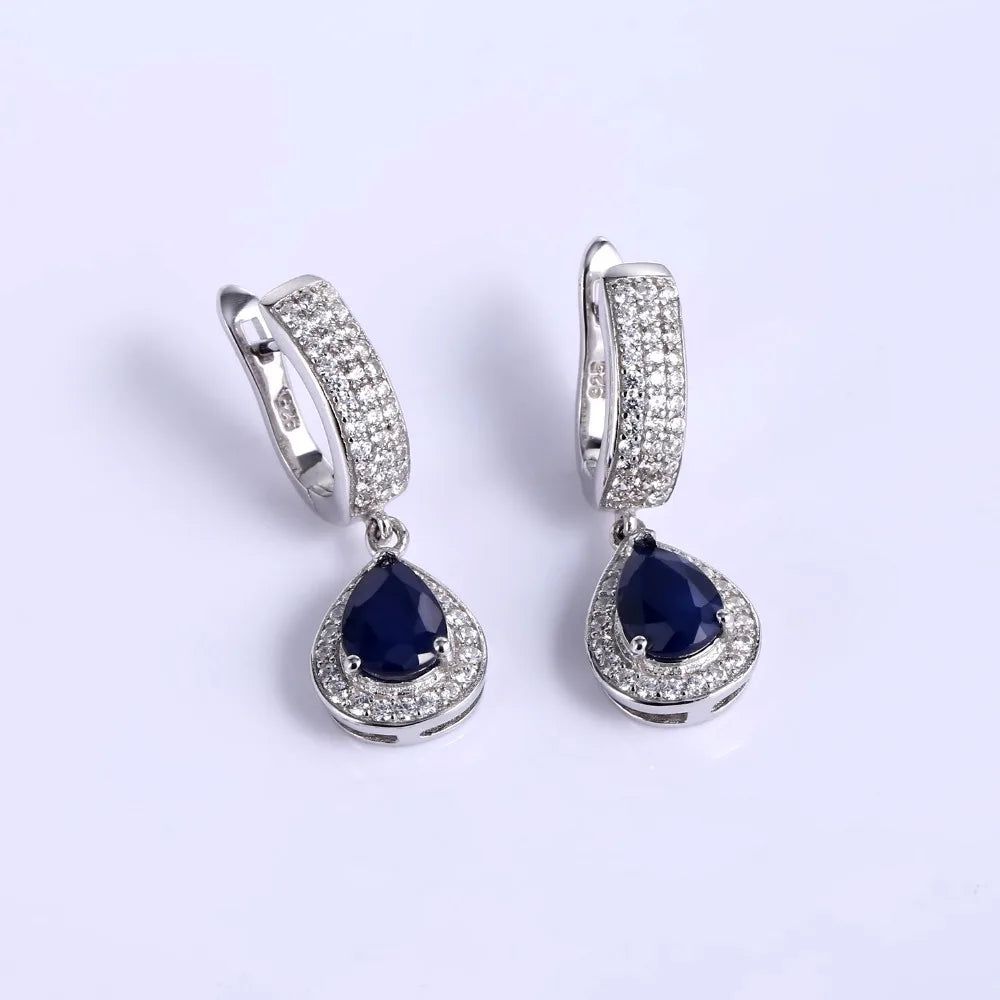 1.29ct Natural Sapphire Drop Earrings 925 Sterling Silver