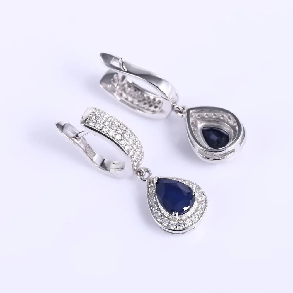 1.29ct Natural Sapphire Drop Earrings 925 Sterling Silver